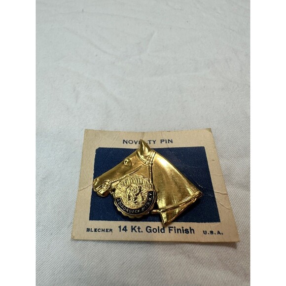 BLECHER NOVELTY HORSE HEAD WESTERN 14 Kt. GOLD PLATED PIN - Picture 1 of 5